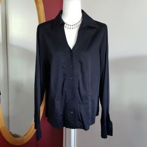 Coldwater Creek black, long sl, button up blouse.